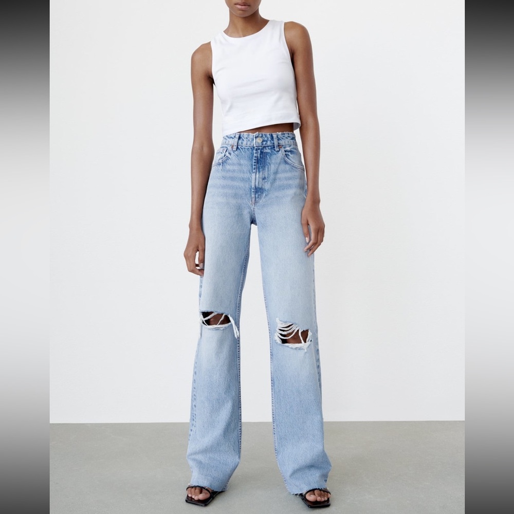 Ripped wide leg jeans